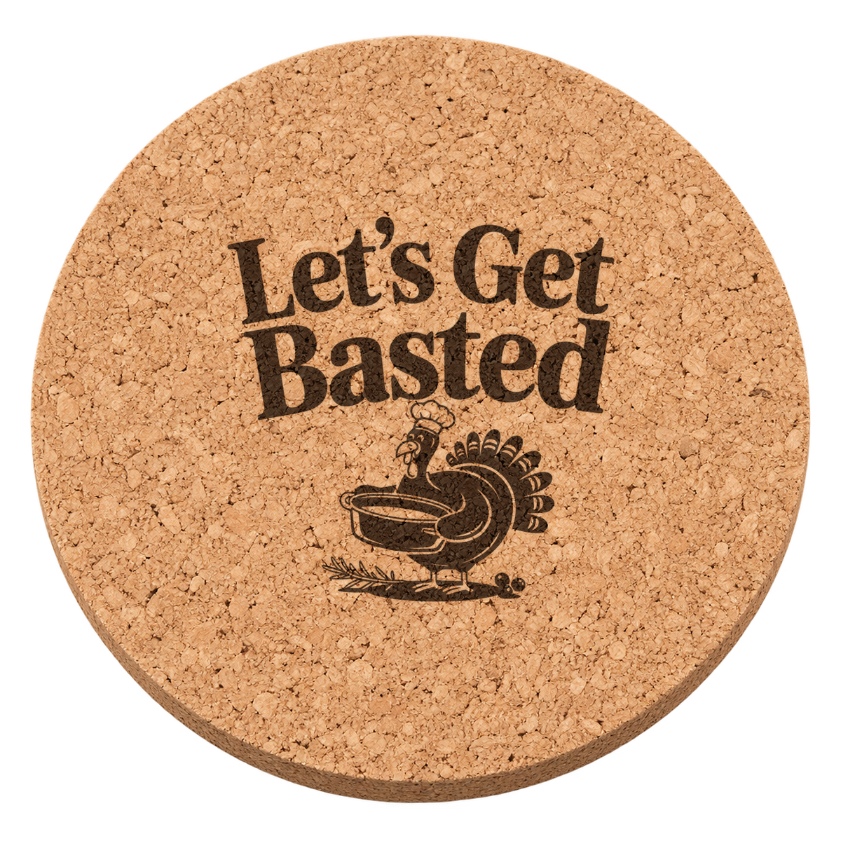 Chef Turkey Roast Thanksgiving cork coaster - transparent view