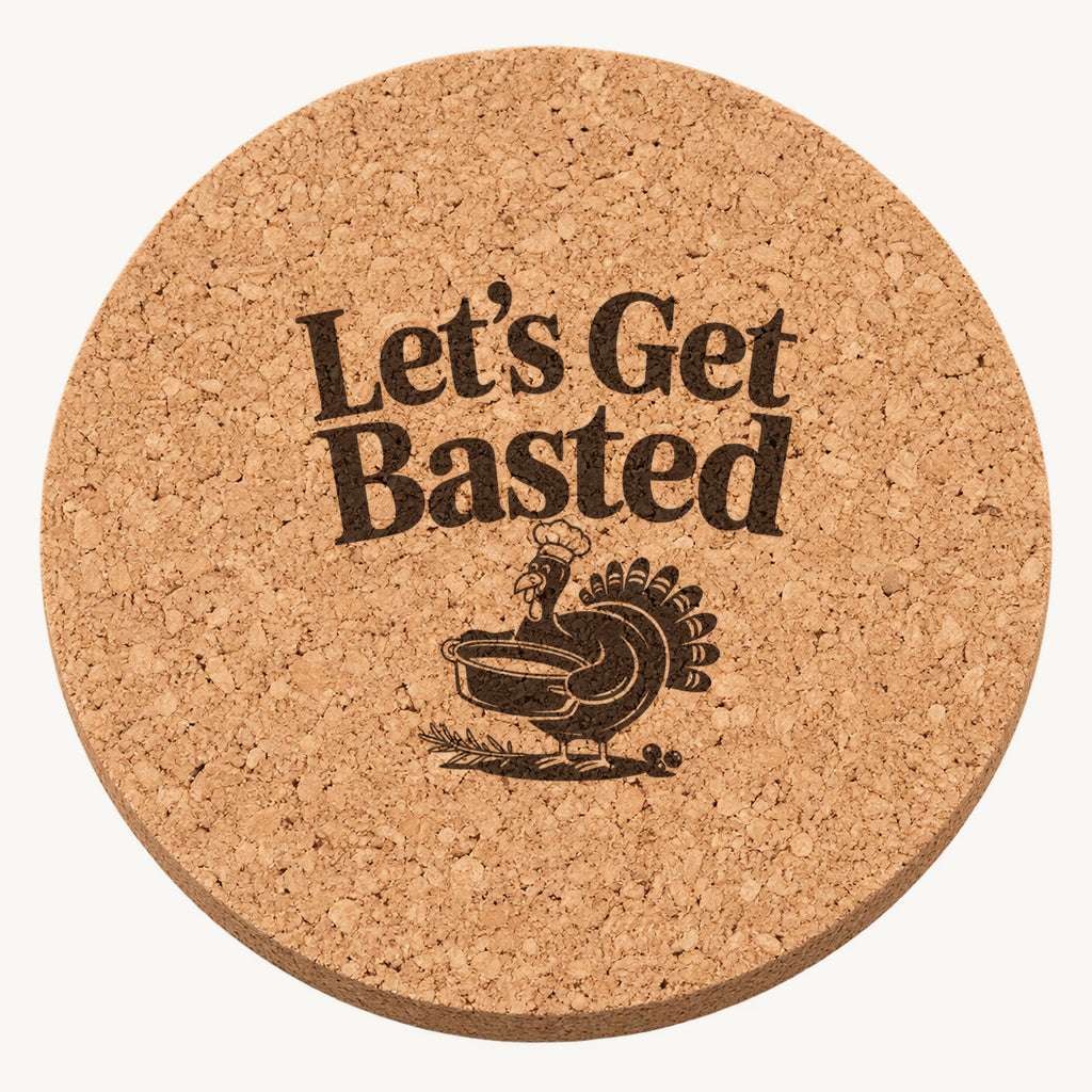 Chef Turkey Roast laser engraved Thanksgiving cork coaster - front view