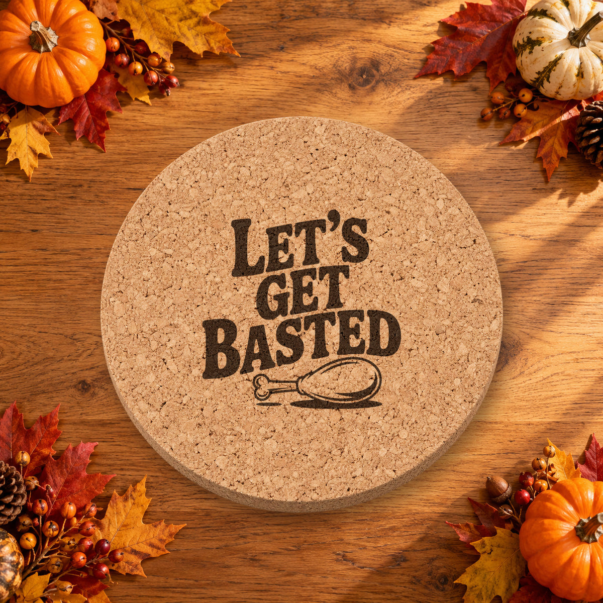 Thanksgiving Drumstick Thanksgiving cork coaster - lifestyle view