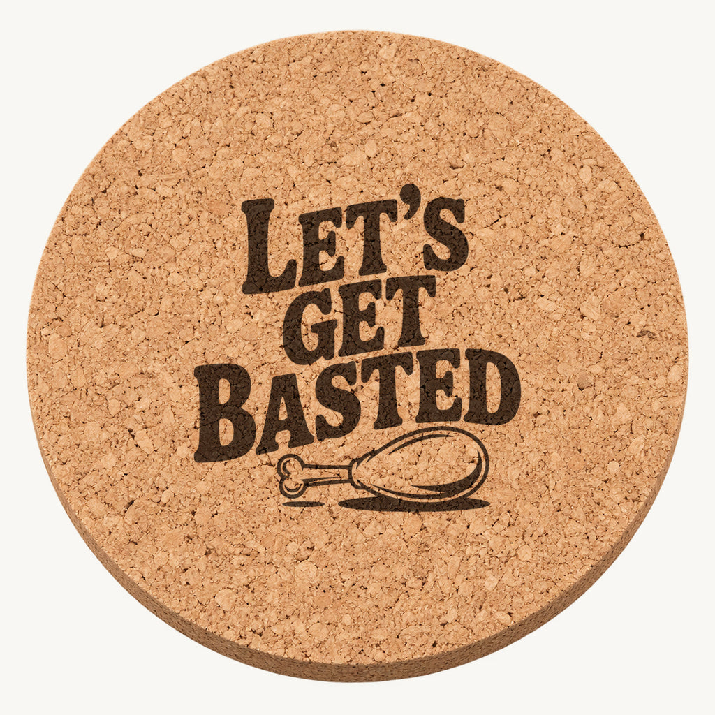 Thanksgiving Drumstick laser engraved Thanksgiving cork coaster - front view