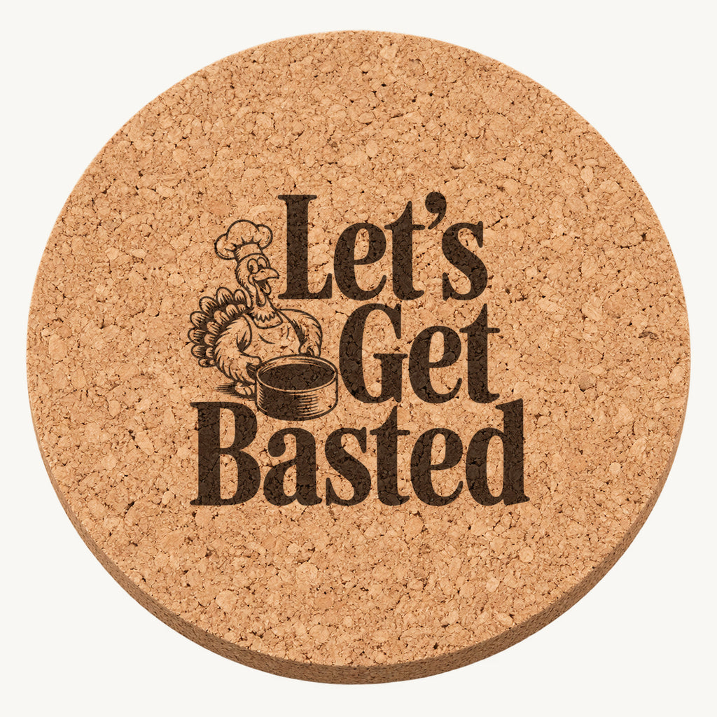 Roastmaster Turkey laser engraved Thanksgiving cork coaster - front view