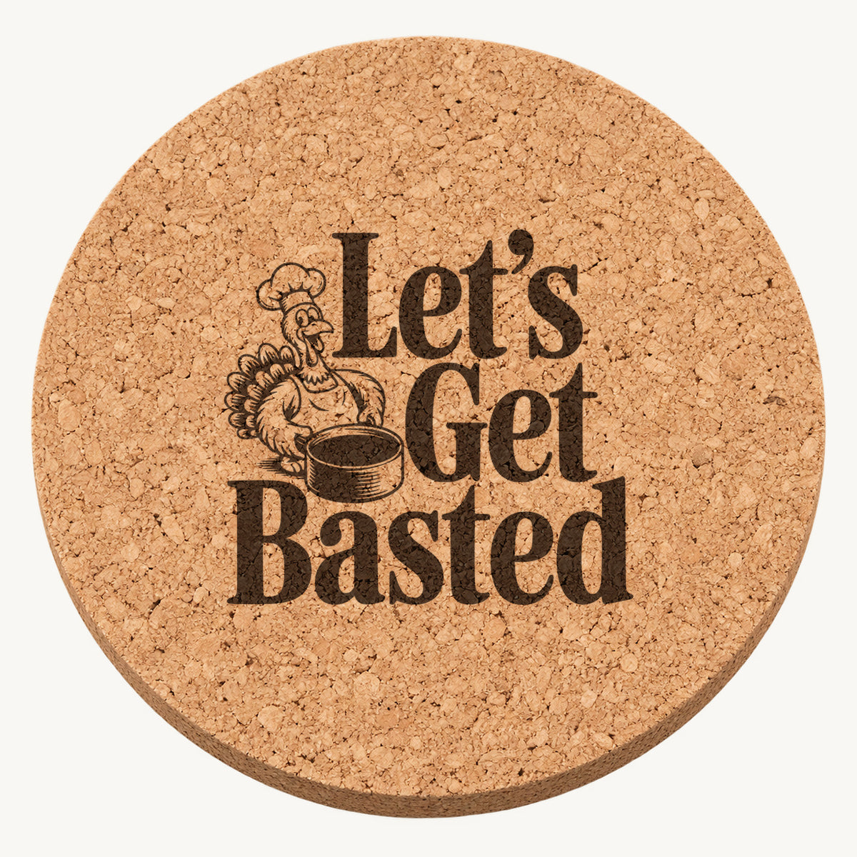 Roastmaster Turkey laser engraved Thanksgiving cork coaster - front view