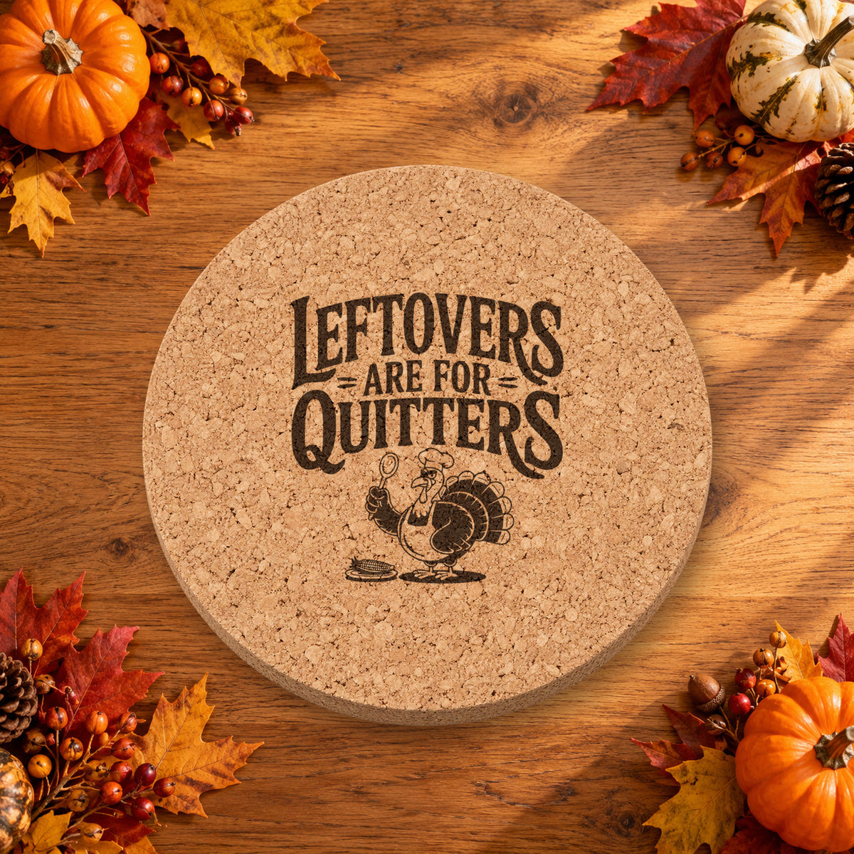Chef Turkey Feast Thanksgiving cork coaster - lifestyle view