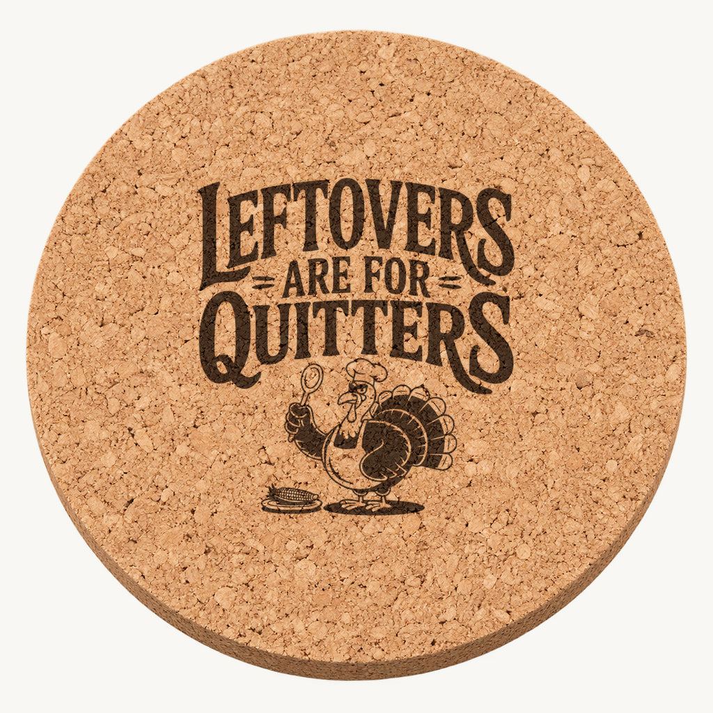 Chef Turkey Feast laser engraved Thanksgiving cork coaster - front view