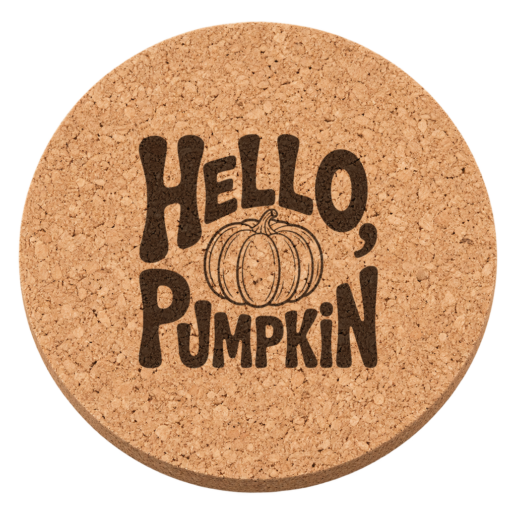 Hello Pumpkin Greeting Thanksgiving cork coaster - transparent view