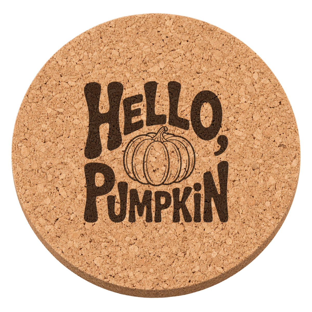 Hello Pumpkin Greeting Thanksgiving cork coaster - transparent view
