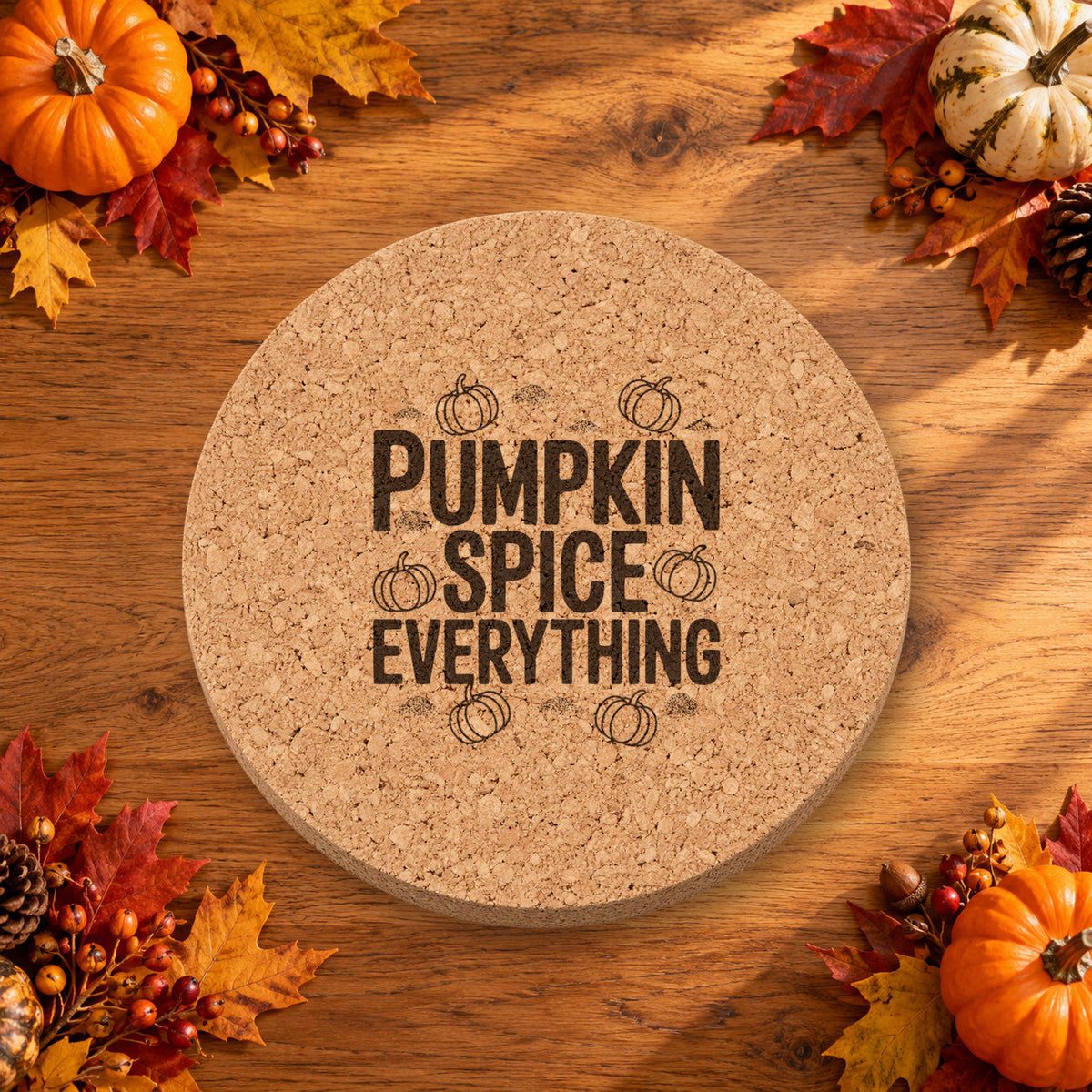 Pumpkin Spice Everything Thanksgiving cork coaster - lifestyle view