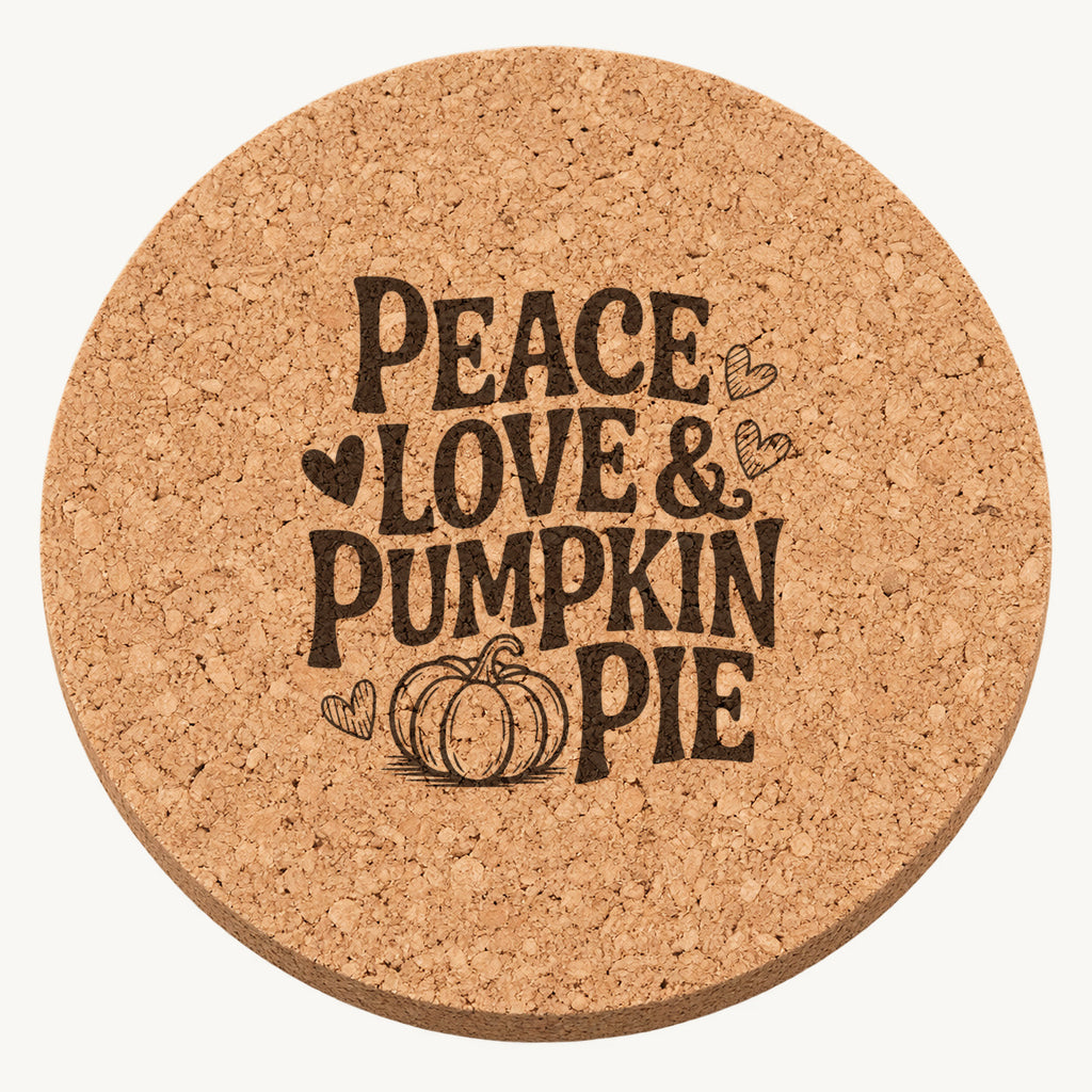 Harvest Heart Pumpkin laser engraved Thanksgiving cork coaster - front view