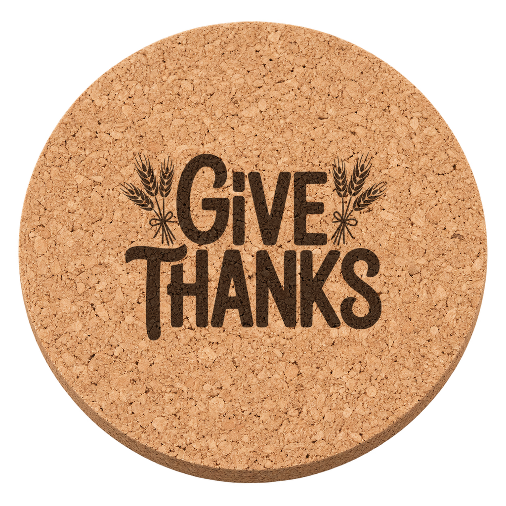 Give Thanks Sheaves Thanksgiving cork coaster - transparent view
