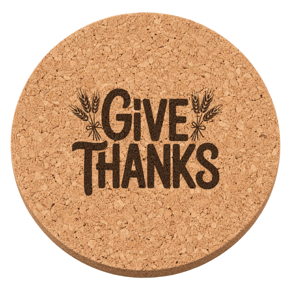 Give Thanks Sheaves Thanksgiving cork coaster - transparent view