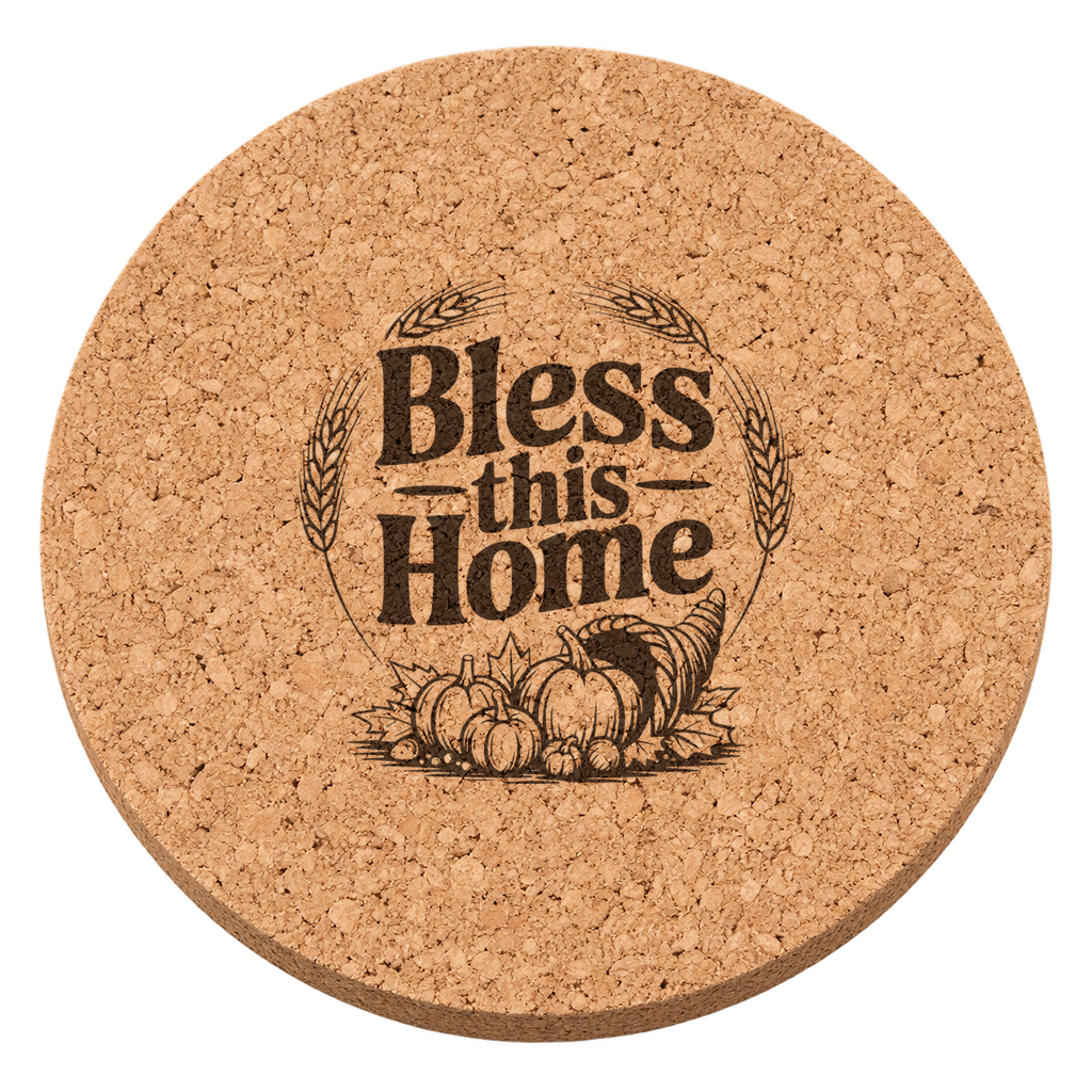 Harvest Horn Bounty Thanksgiving cork coaster - transparent view