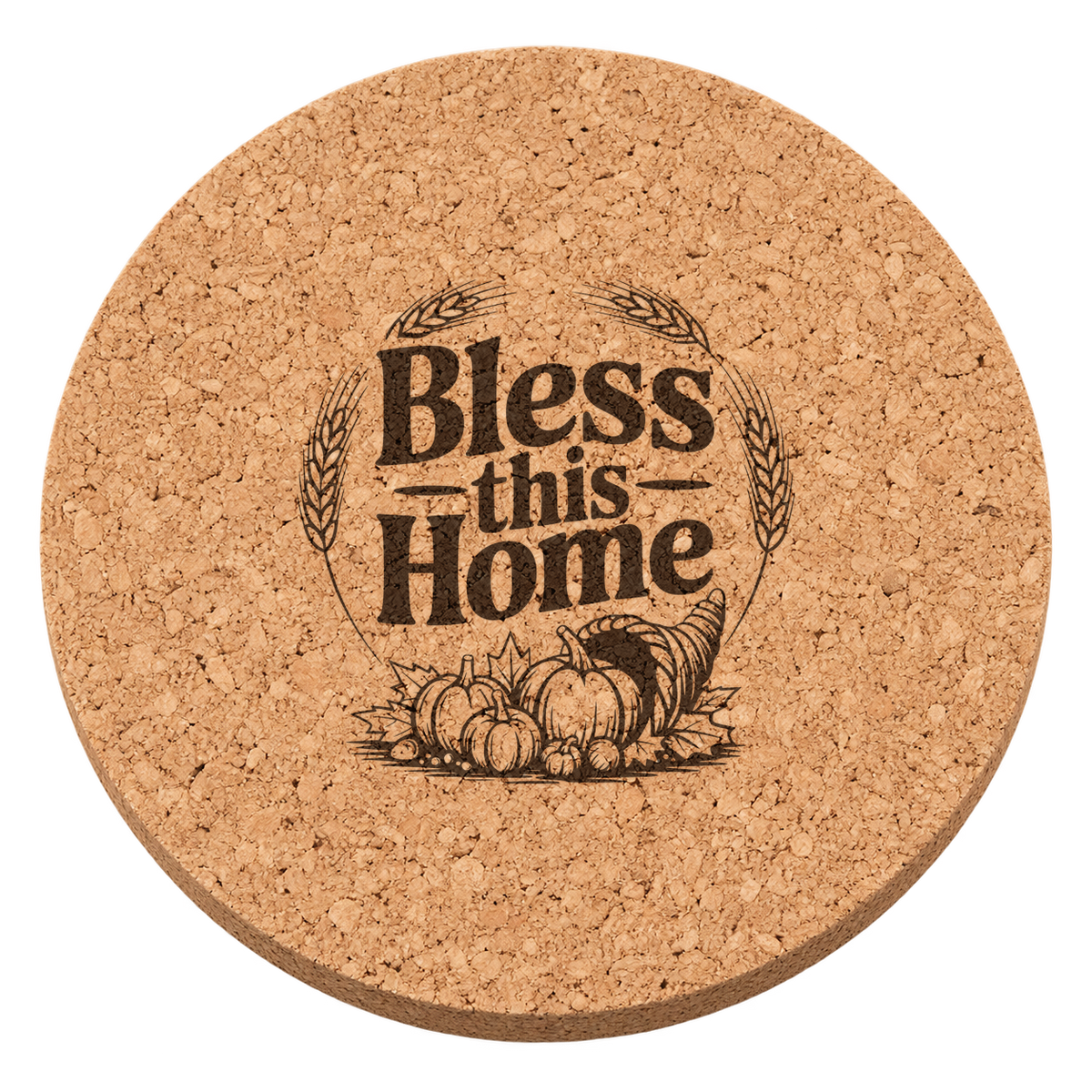 Harvest Horn Bounty Thanksgiving cork coaster - transparent view