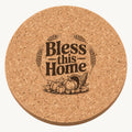 Harvest Horn Bounty laser engraved Thanksgiving cork coaster - front view