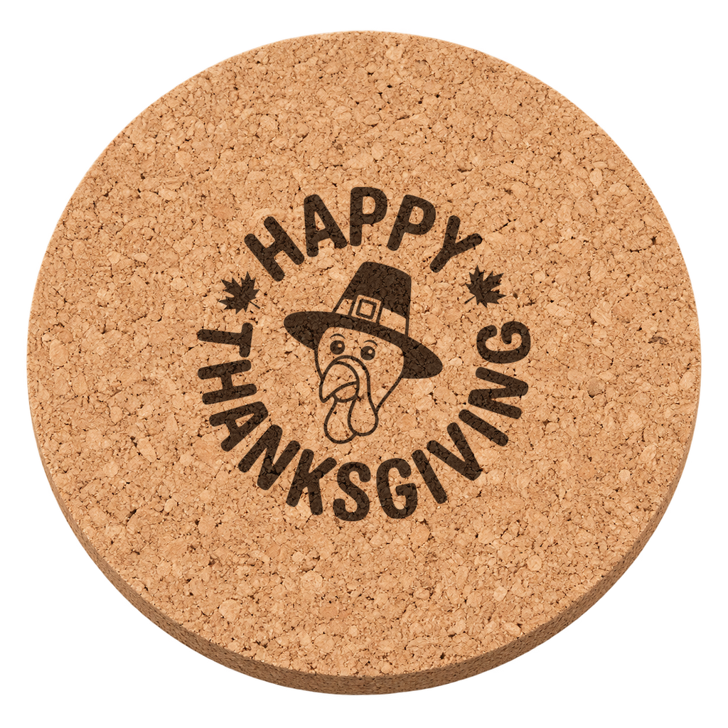 Pilgrim Hat Turkey Thanksgiving cork coaster - transparent view