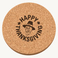 Pilgrim Hat Turkey laser engraved Thanksgiving cork coaster - front view