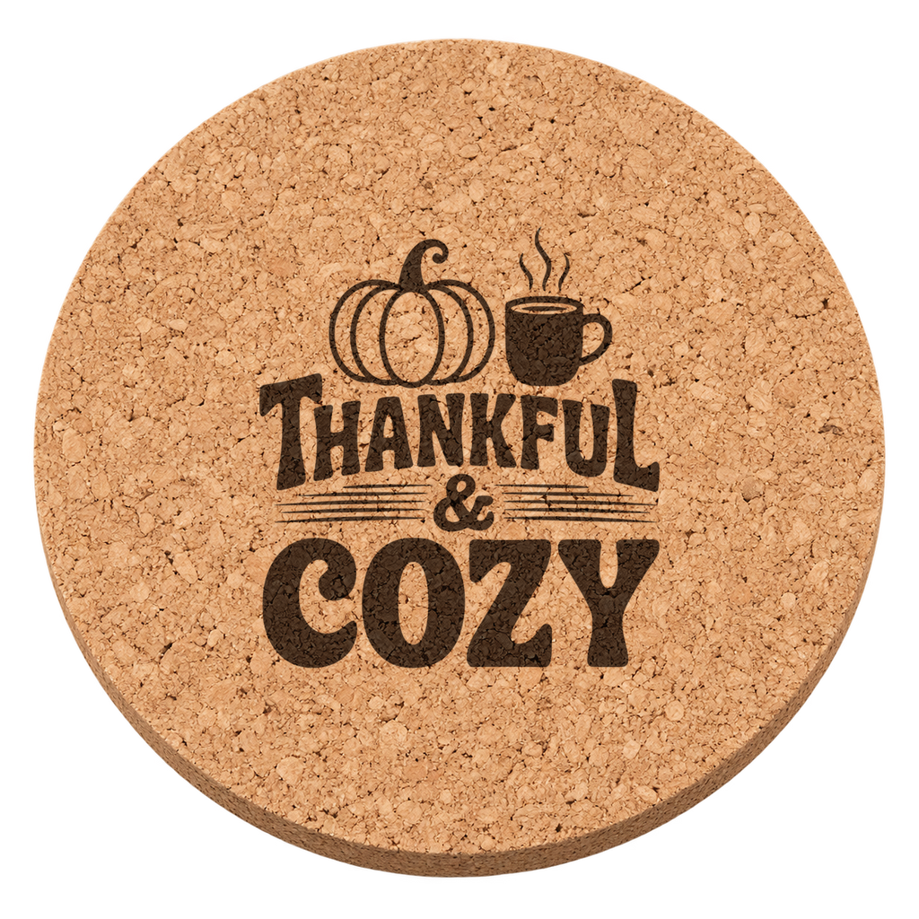 Thankful Cozy Thanksgiving cork coaster - transparent view