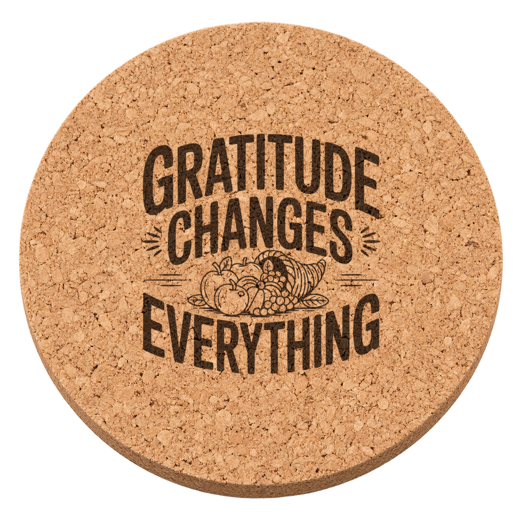 Bountiful Cornucopia Thanksgiving cork coaster - transparent view