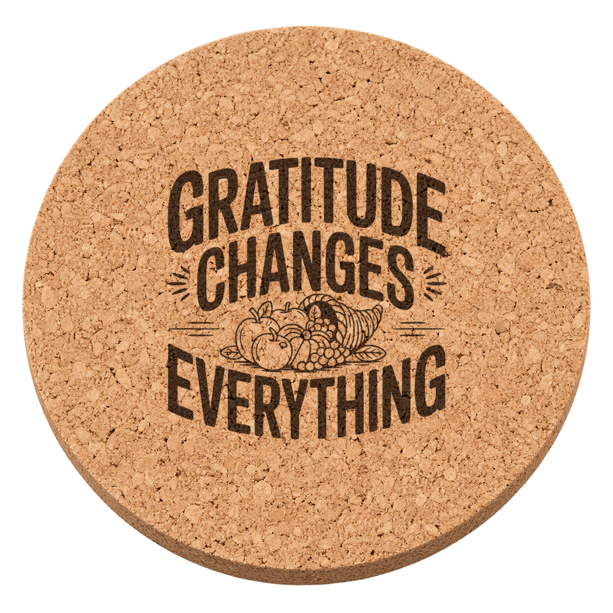 Bountiful Cornucopia Thanksgiving cork coaster - transparent view