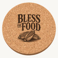 Bless The Food laser engraved Thanksgiving cork coaster - front view