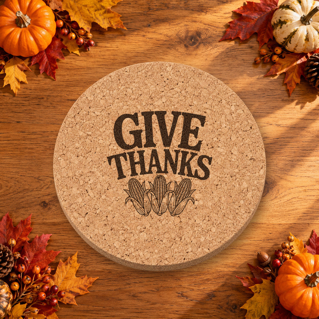 Corn Harvest Trio Thanksgiving cork coaster - lifestyle view