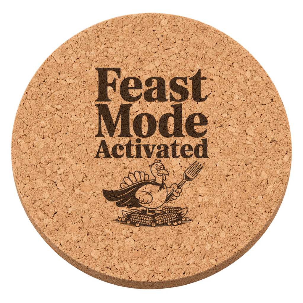 Feast Mode Turkey Thanksgiving cork coaster - transparent view