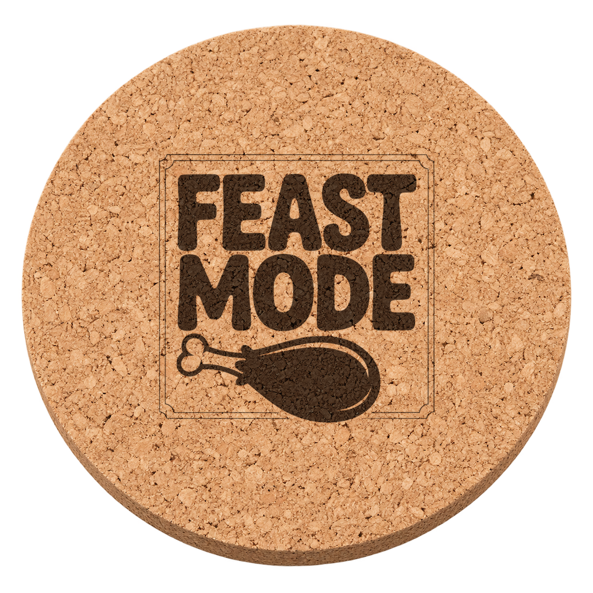 Feast Mode Drumstick Thanksgiving cork coaster - transparent view
