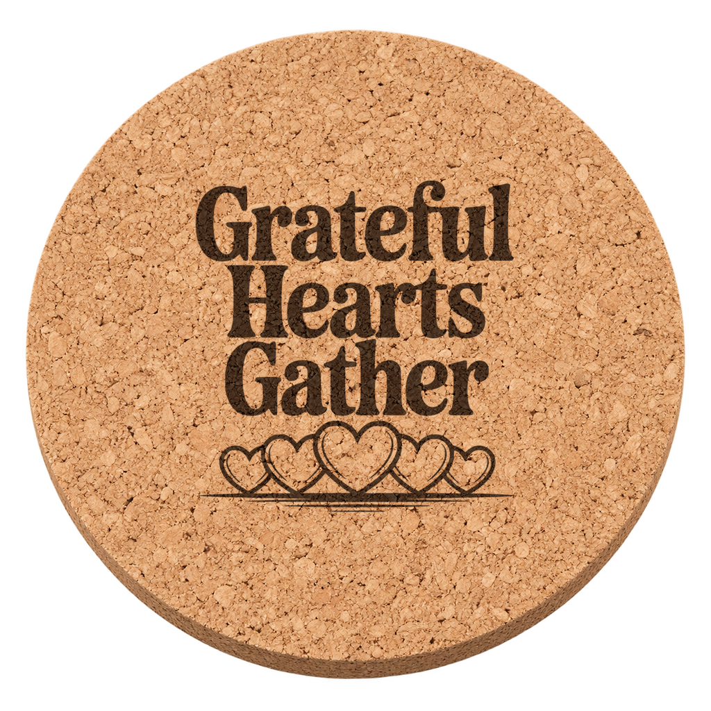 Grateful Hearts Thanksgiving cork coaster - transparent view