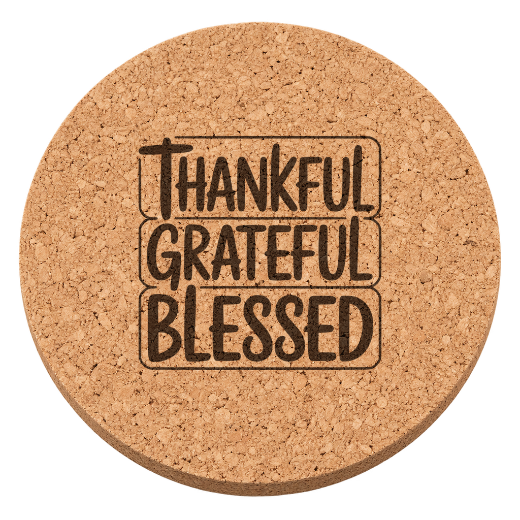 Thankful Grateful Blessed Design 32 Thanksgiving cork coaster - transparent view