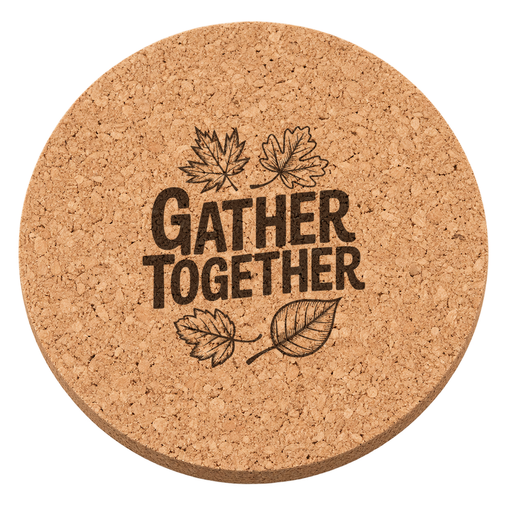 Gather Together Leaves Thanksgiving cork coaster - transparent view