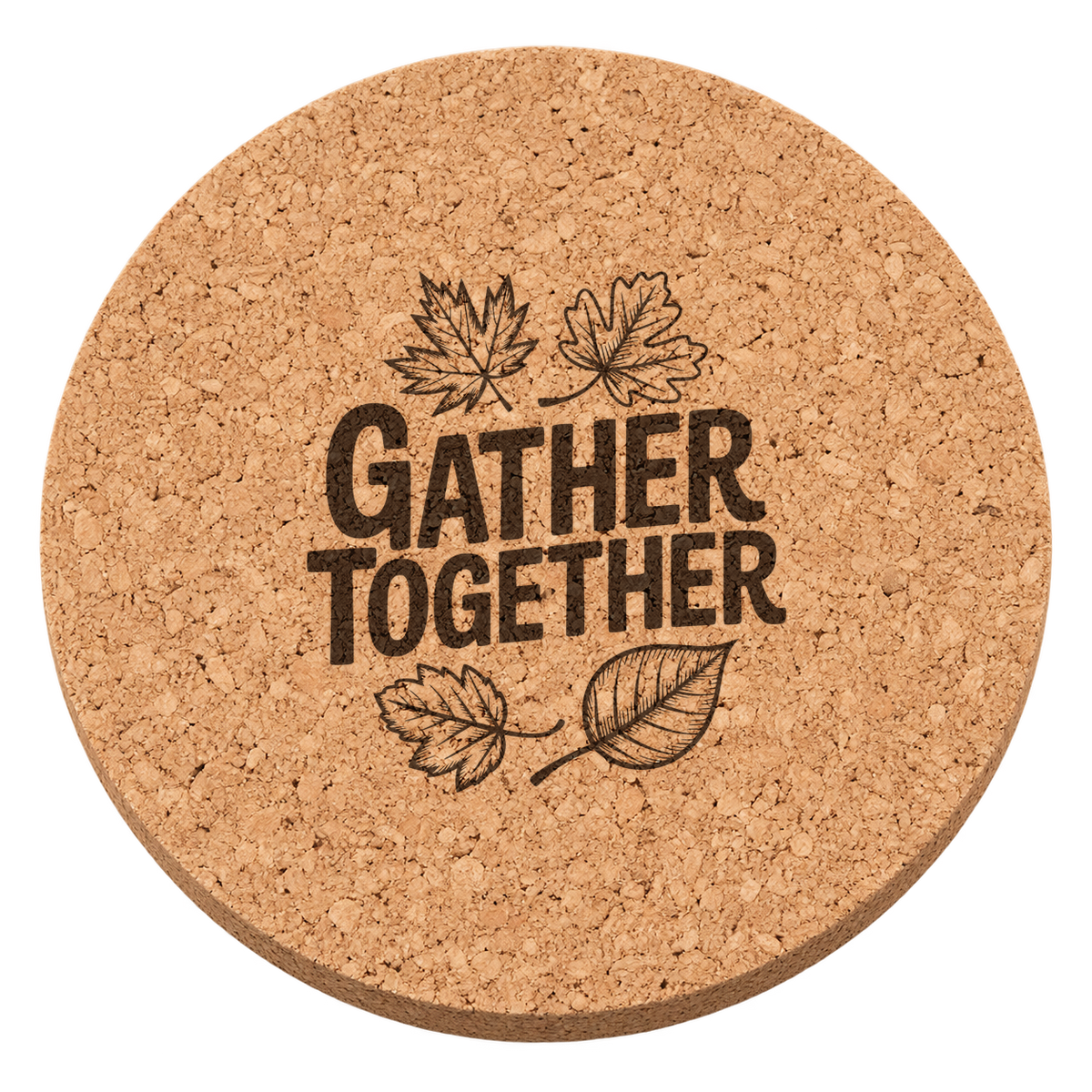 Gather Together Leaves Thanksgiving cork coaster - transparent view