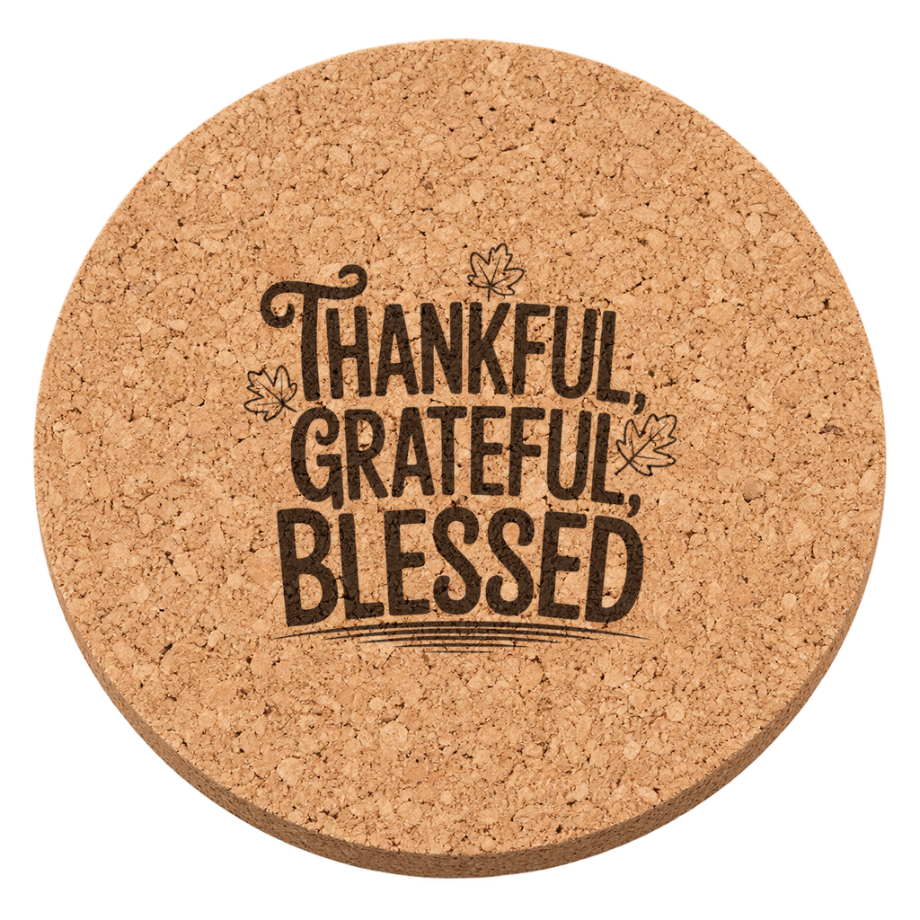 Thankful Grateful Blessed Design 34 Thanksgiving cork coaster - transparent view