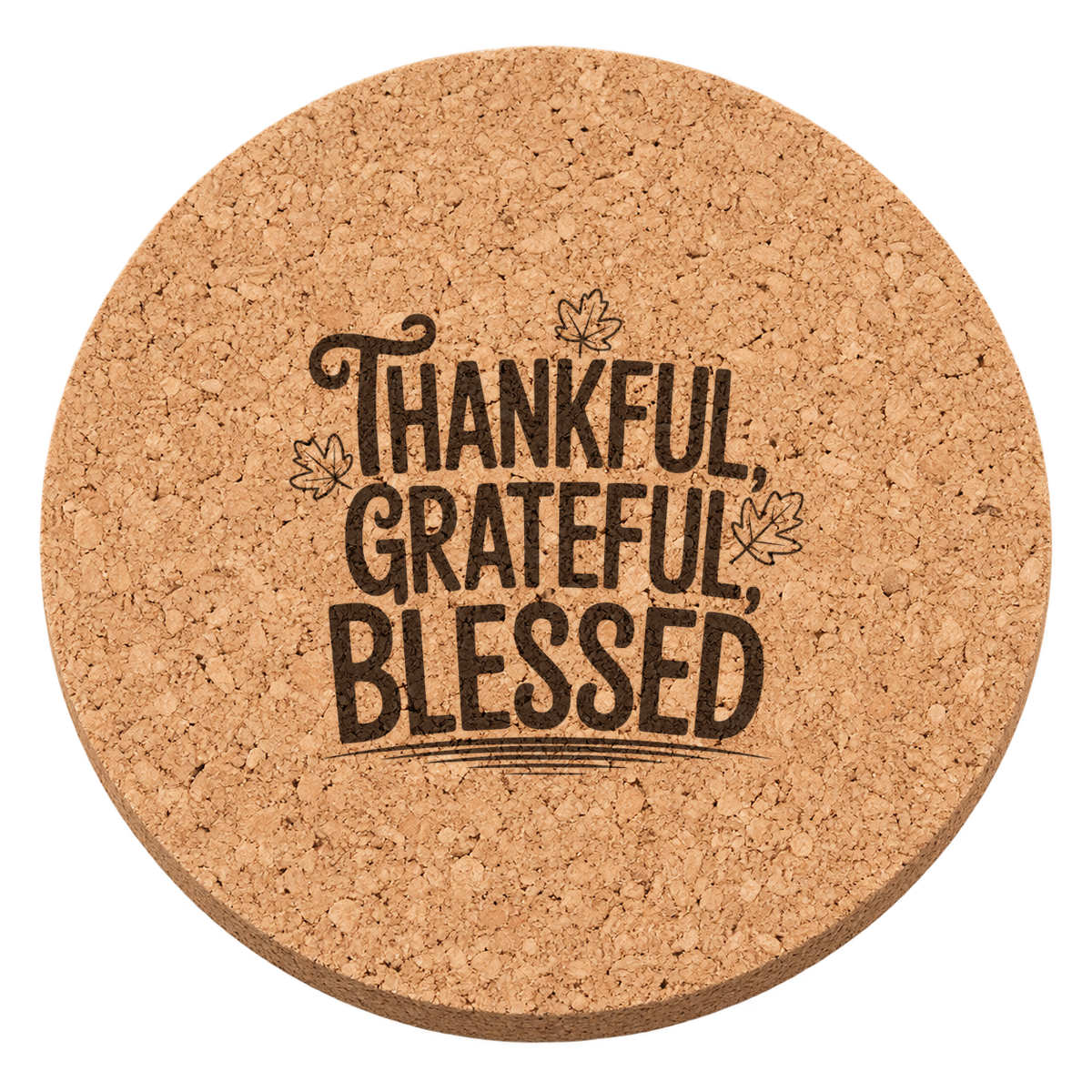 Thankful Grateful Blessed Design 34 Thanksgiving cork coaster - transparent view