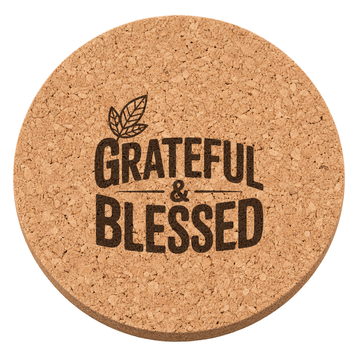 Paired Leaf Emblem Thanksgiving cork coaster - transparent view