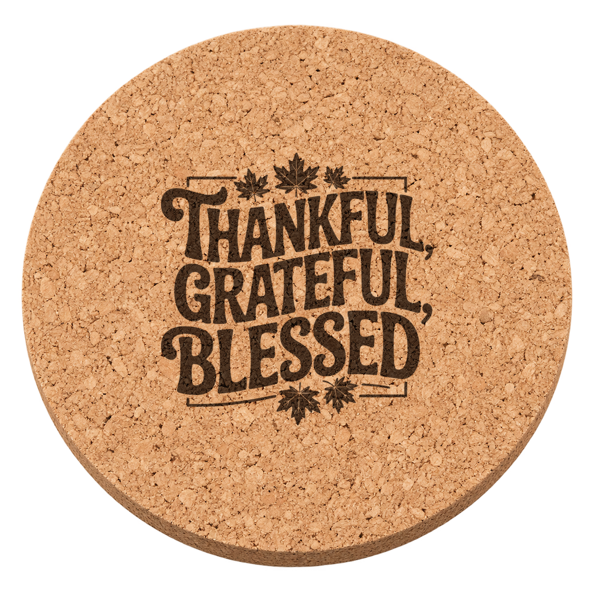 Thankful Grateful Blessed Design 37 Thanksgiving cork coaster - transparent view