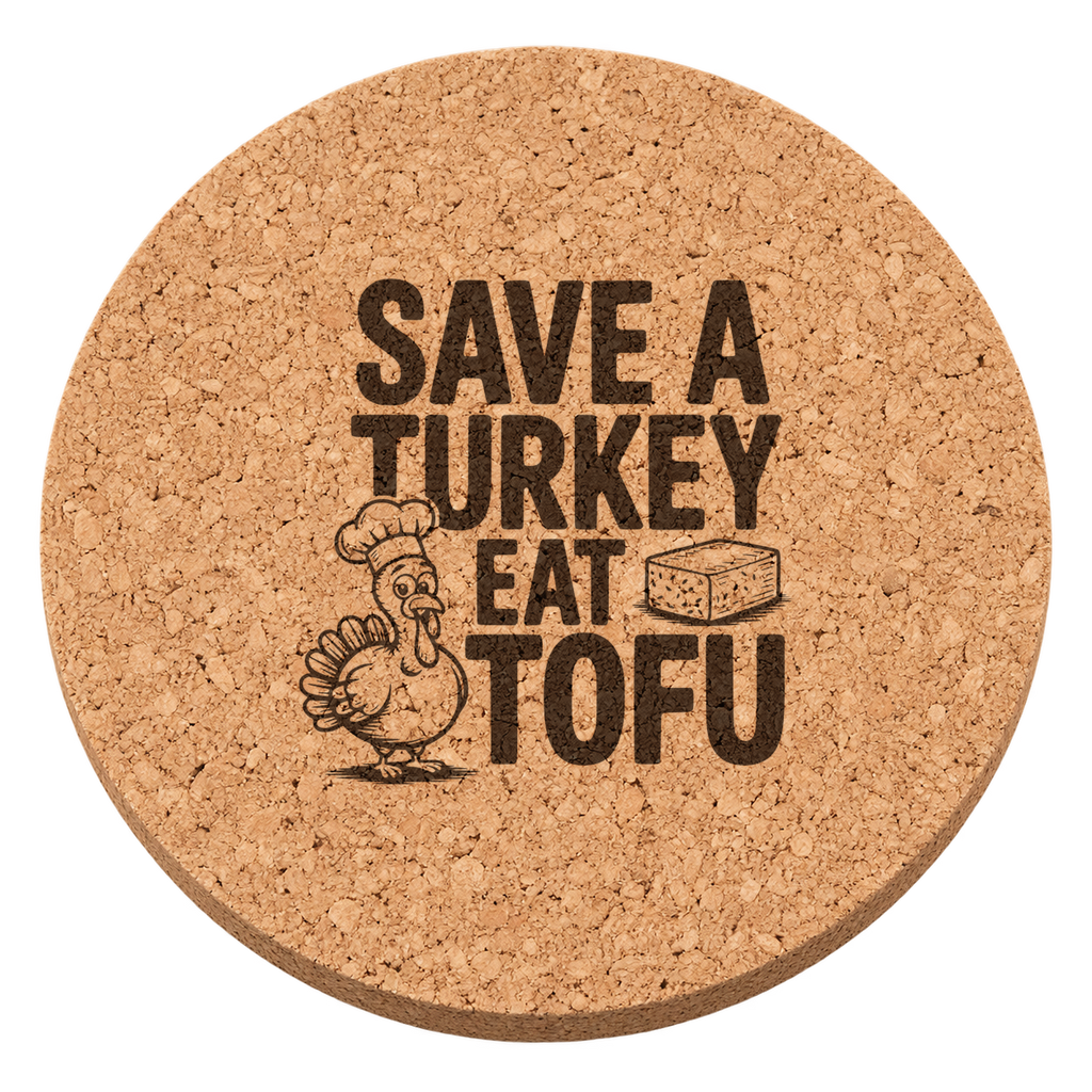 Thankful Chef Turkey Thanksgiving cork coaster - transparent view