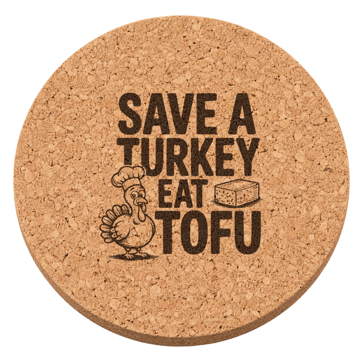 Thankful Chef Turkey Thanksgiving cork coaster - transparent view