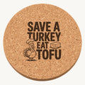 Thankful Chef Turkey laser engraved Thanksgiving cork coaster - front view