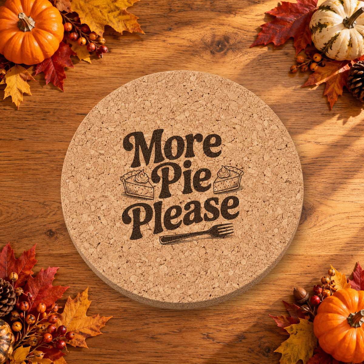 Thanksgiving Pie Slice Thanksgiving cork coaster - lifestyle view