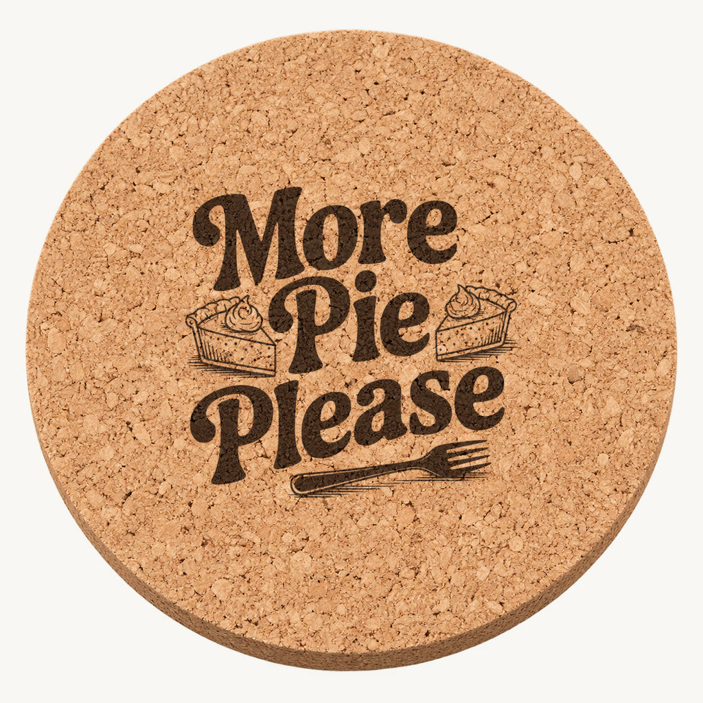 Thanksgiving Pie Slice laser engraved Thanksgiving cork coaster - front view