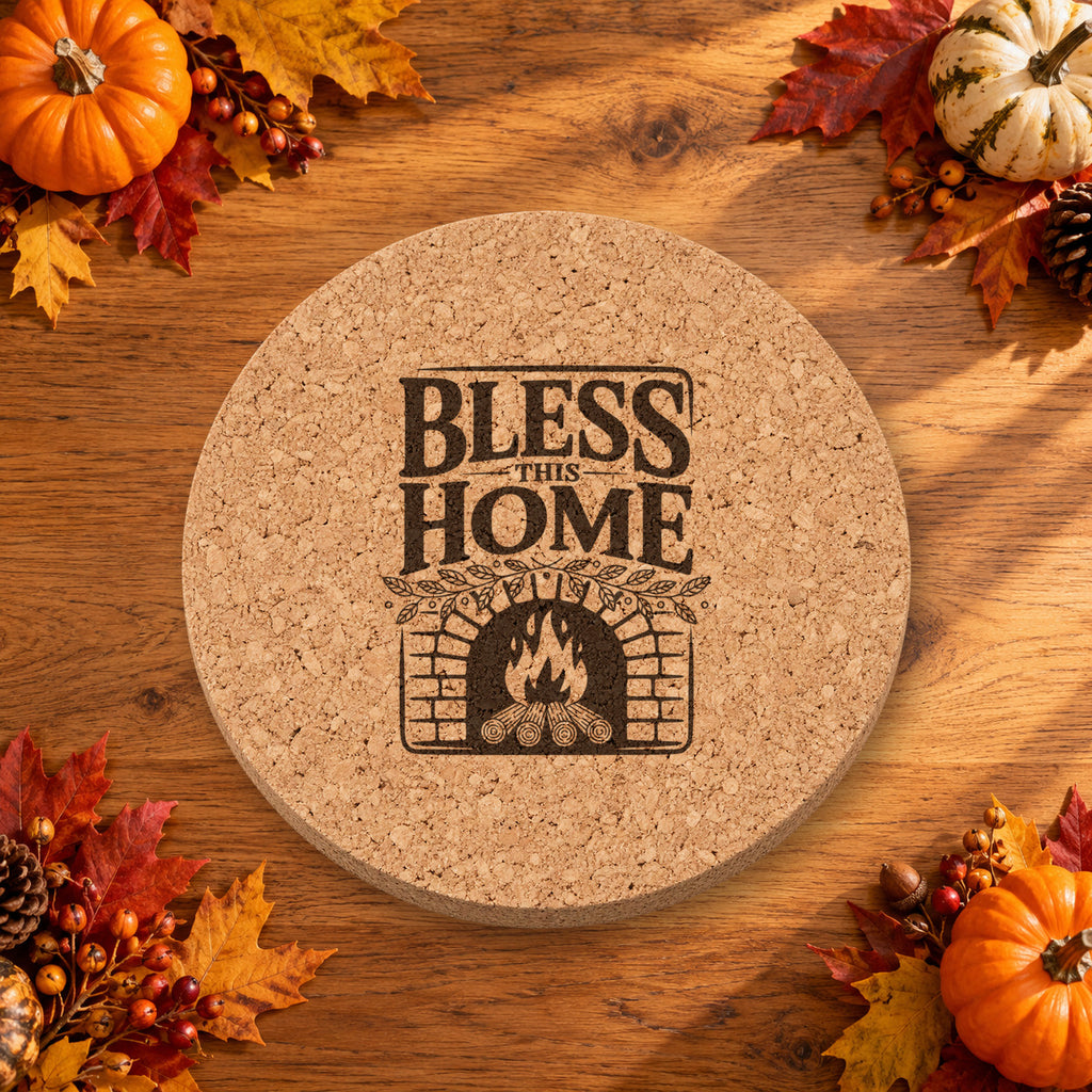 Hearth And Leaves Thanksgiving cork coaster - lifestyle view