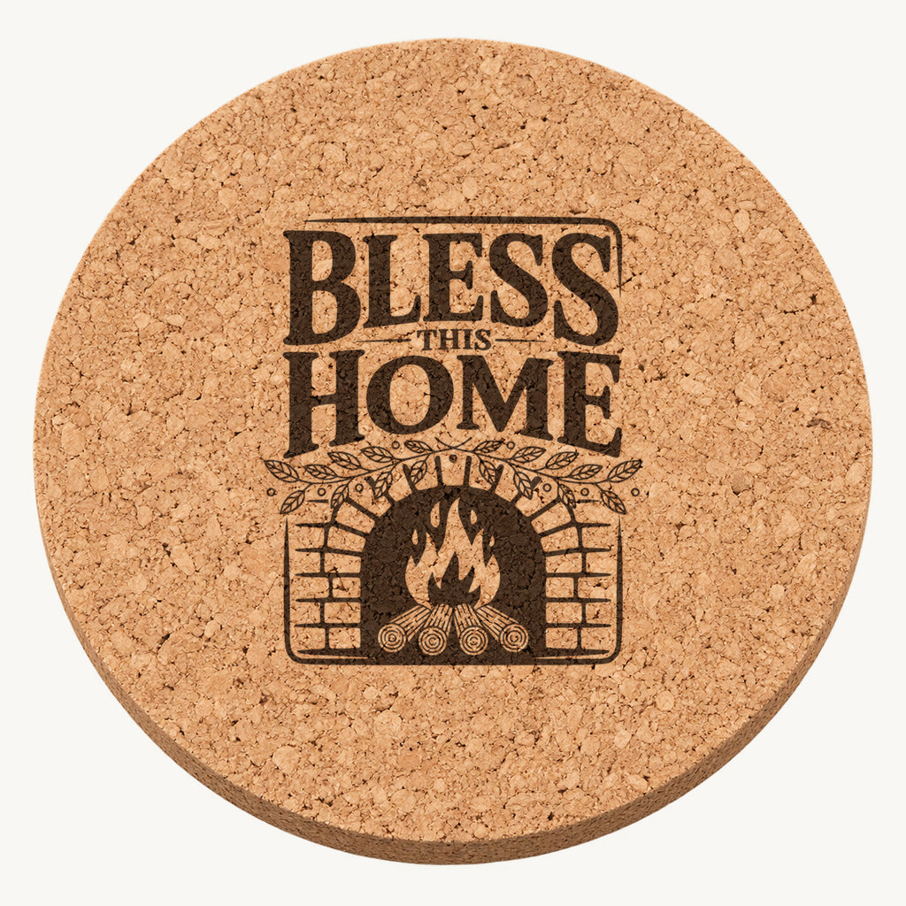 Hearth And Leaves laser engraved Thanksgiving cork coaster - front view