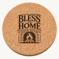 Hearth And Leaves laser engraved Thanksgiving cork coaster - front view