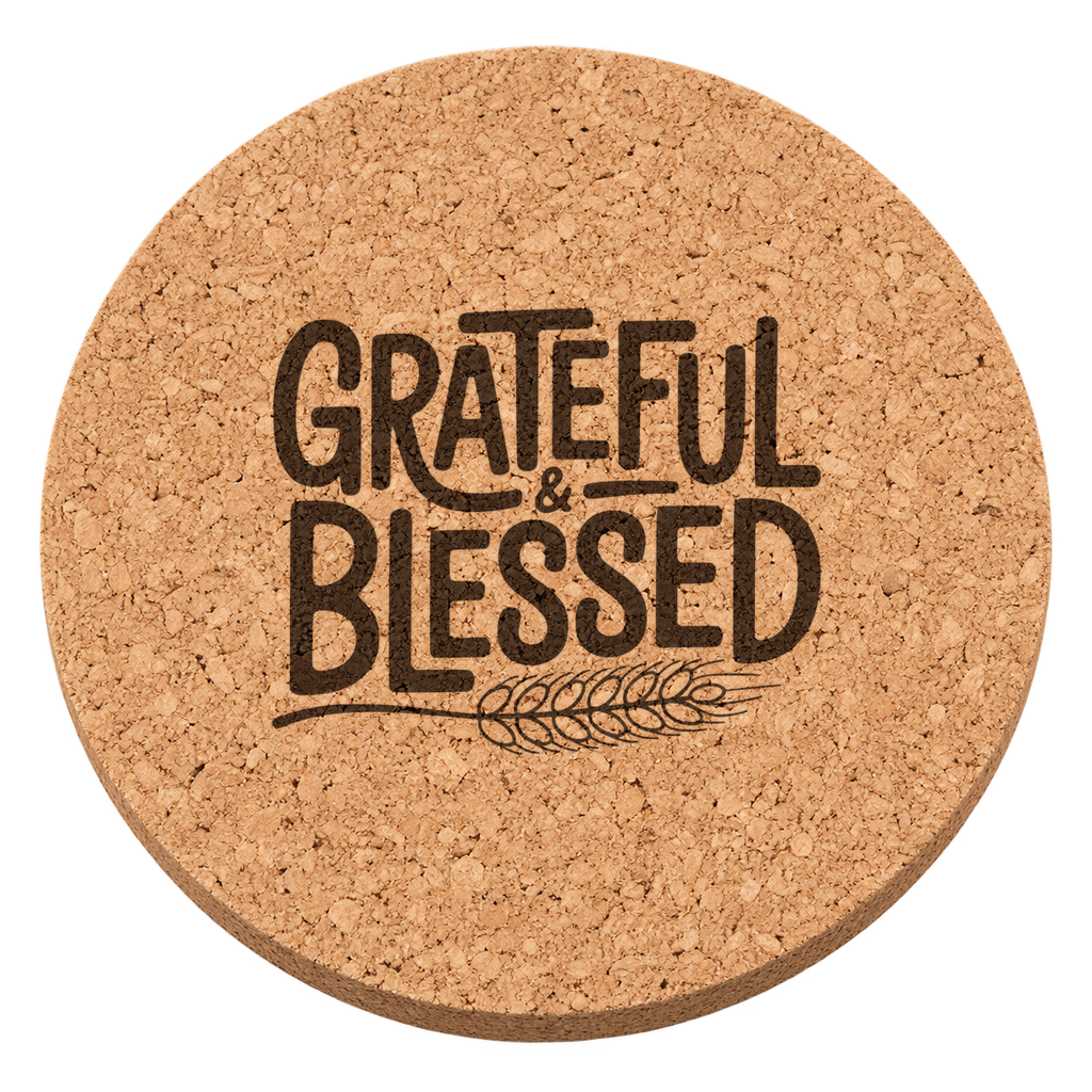 Wheat Lettering Thanksgiving cork coaster - transparent view
