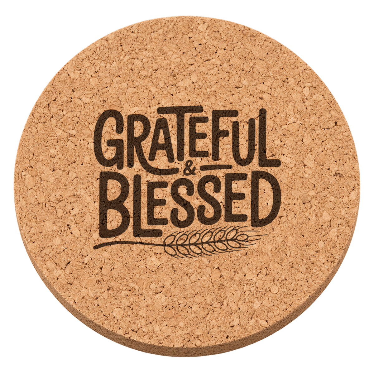 Wheat Lettering Thanksgiving cork coaster - transparent view