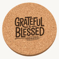 Wheat Lettering laser engraved Thanksgiving cork coaster - front view