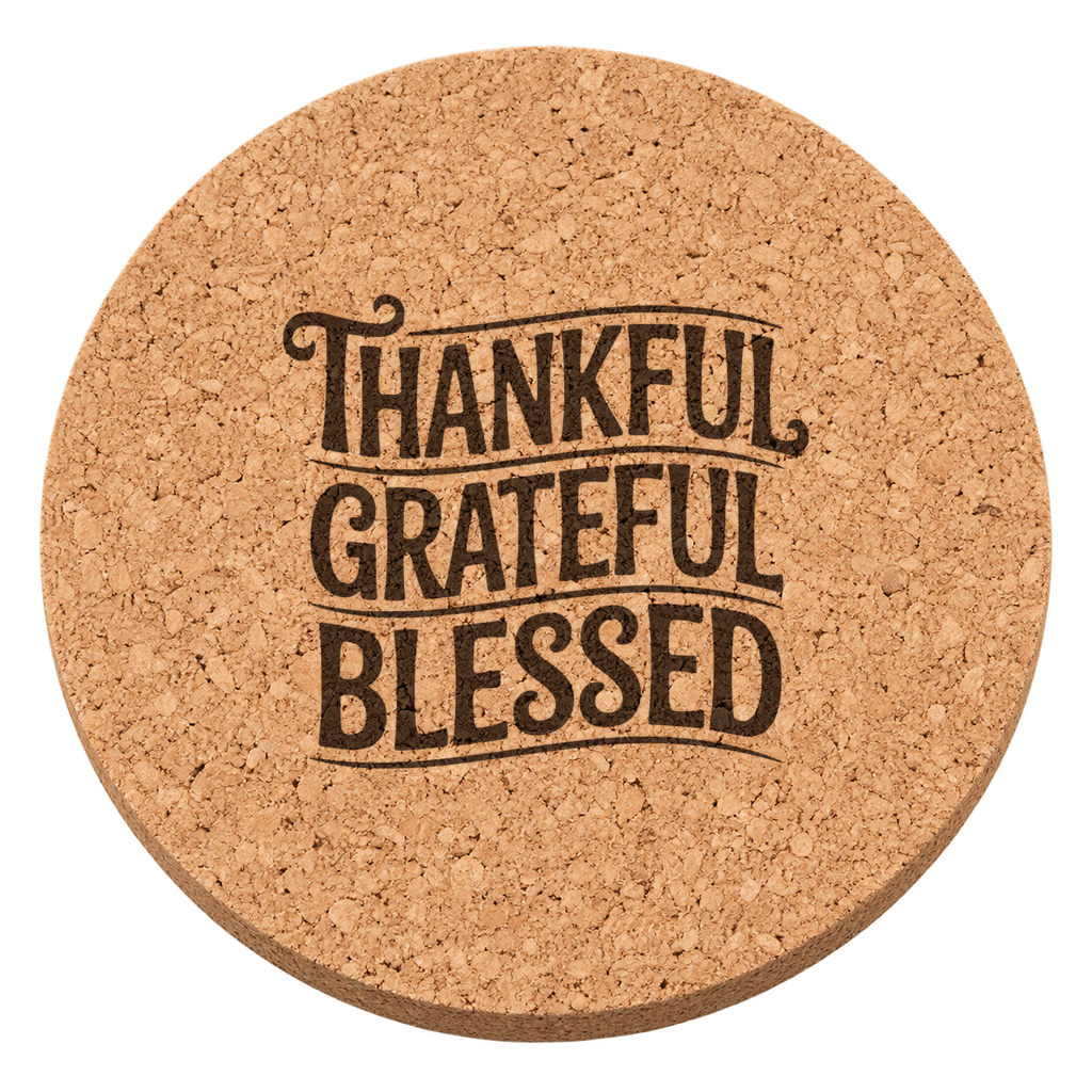 Thankful Grateful Blessed Design 43 Thanksgiving cork coaster - transparent view