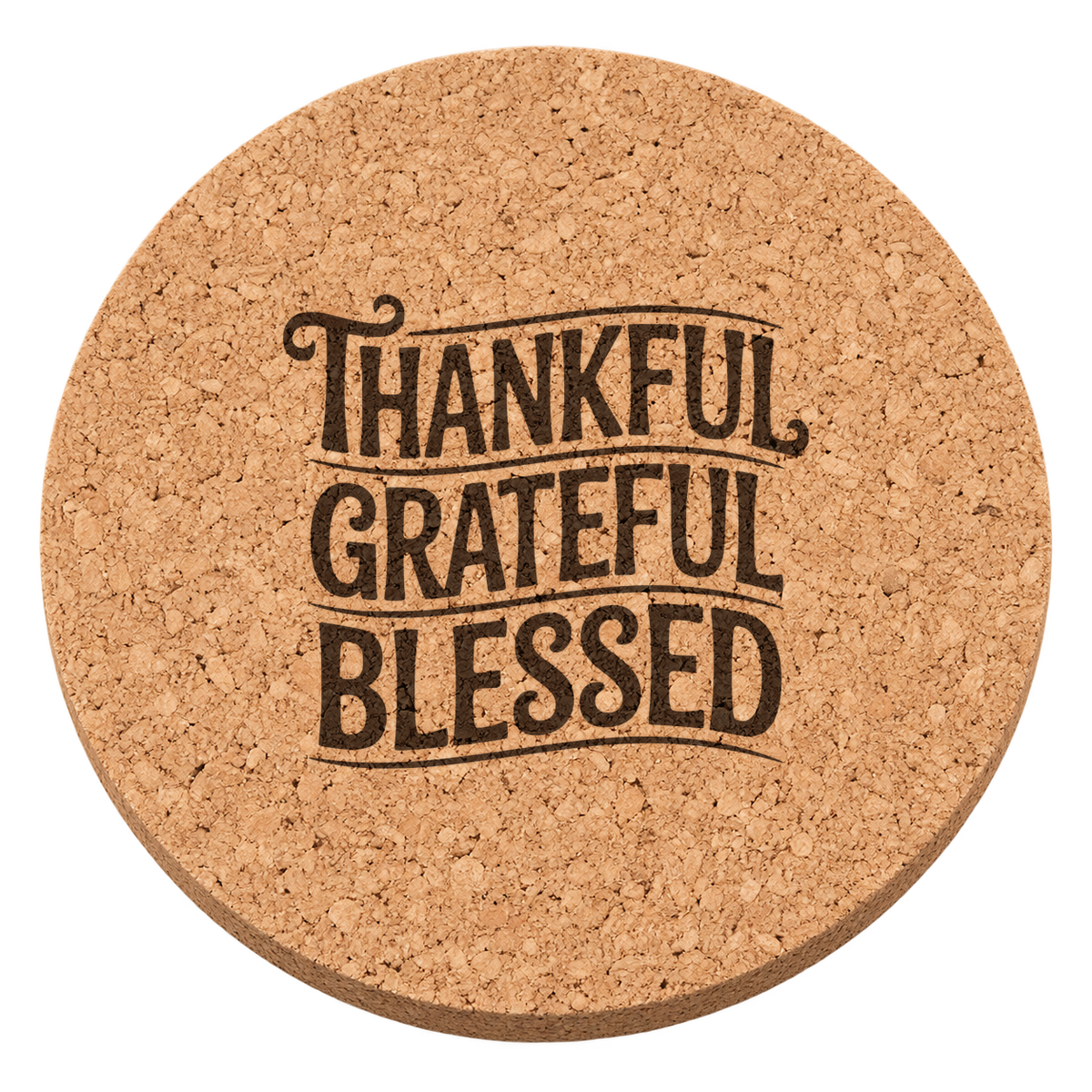 Thankful Grateful Blessed Design 43 Thanksgiving cork coaster - transparent view