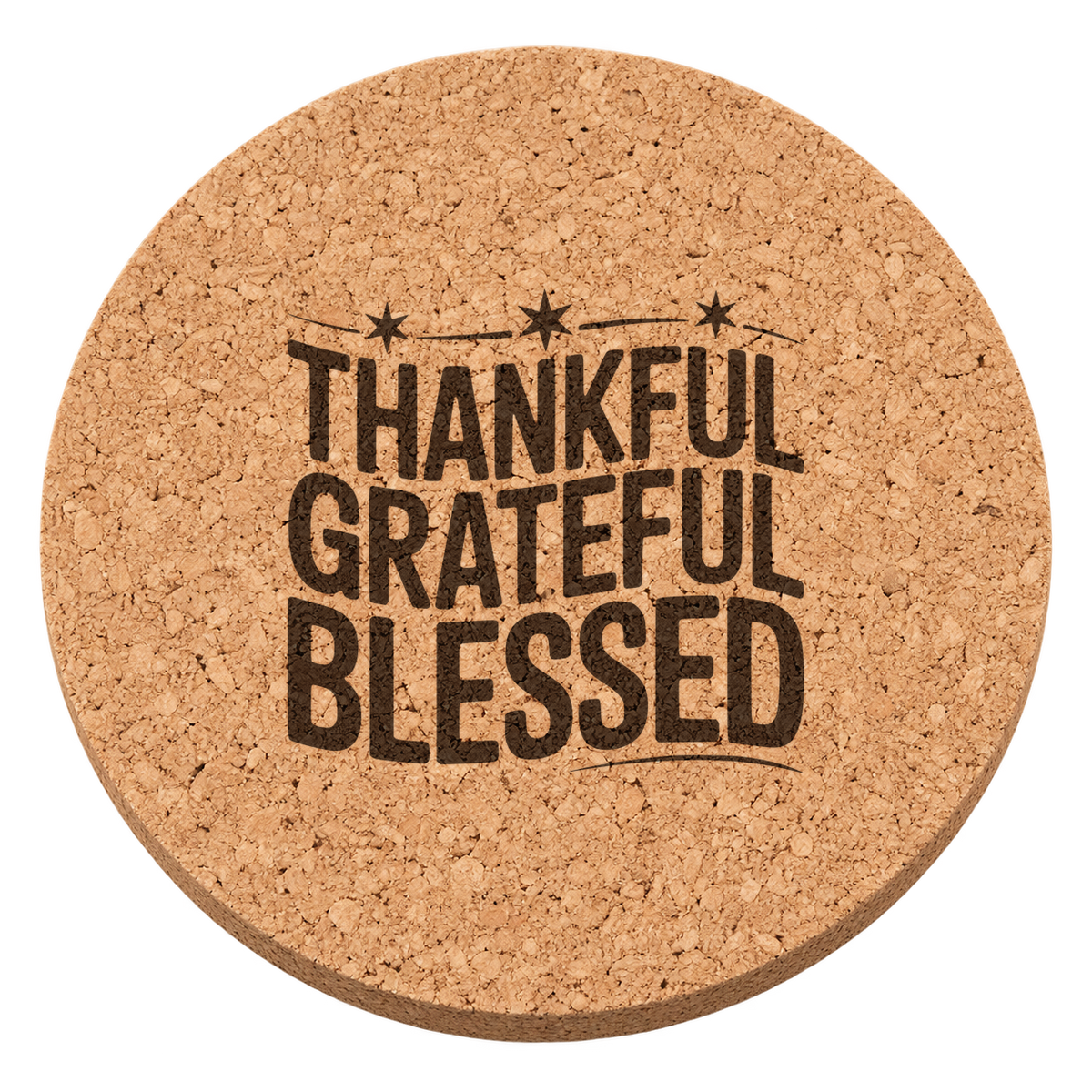Thanksful Gratitude Thanksgiving cork coaster - transparent view