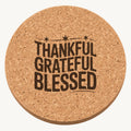 Thanksful Gratitude laser engraved Thanksgiving cork coaster - front view