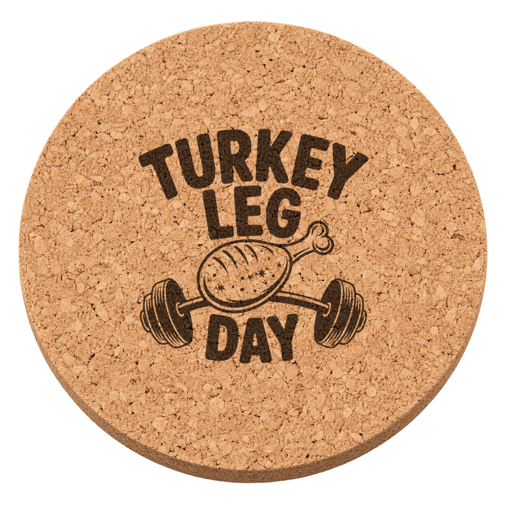 Turkey Leg Day Thanksgiving cork coaster - transparent view